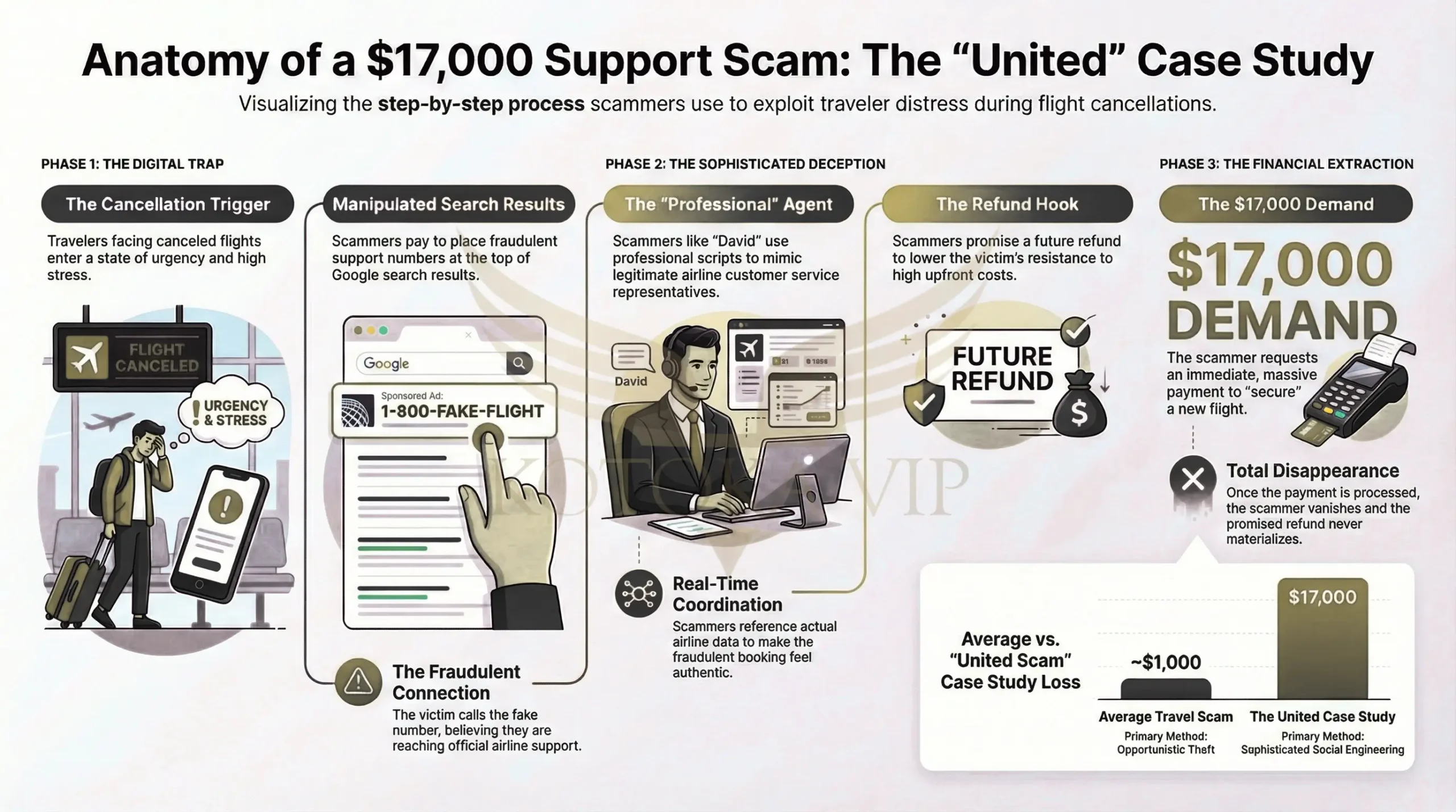 A case study about the $17000 scam against a United Airline victims